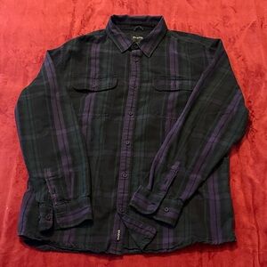 Prana Dark Green and Purple Plaid Shirt